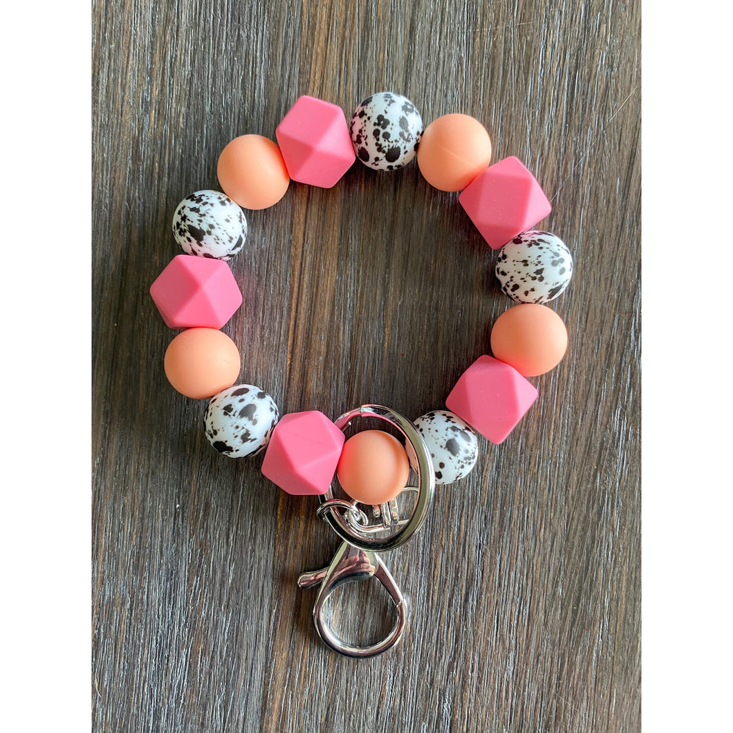 Pink Hex Silicone Beaded Keychain - Crimson and Lace LLC