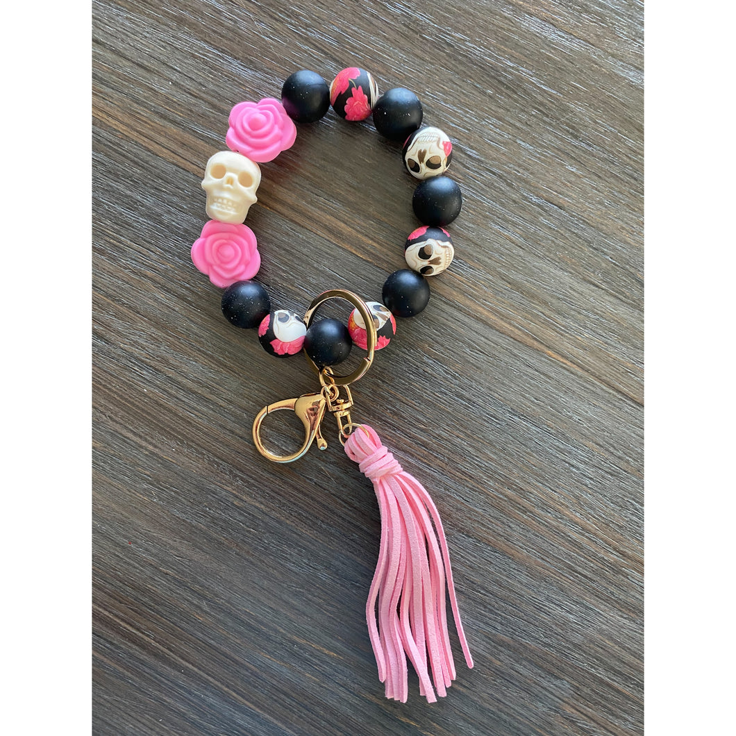 HALLOWEEN Rose and Skull with Tassel Wristlet Keychain - Crimson and Lace LLC