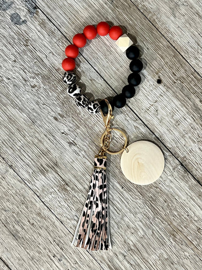 Leopard Silicone Beads Wristlet - Leopard Faux Leather Tassel - Crimson and Lace LLC