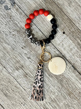 Load image into Gallery viewer, Leopard Silicone Beads Wristlet - Leopard Faux Leather Tassel - Crimson and Lace LLC
