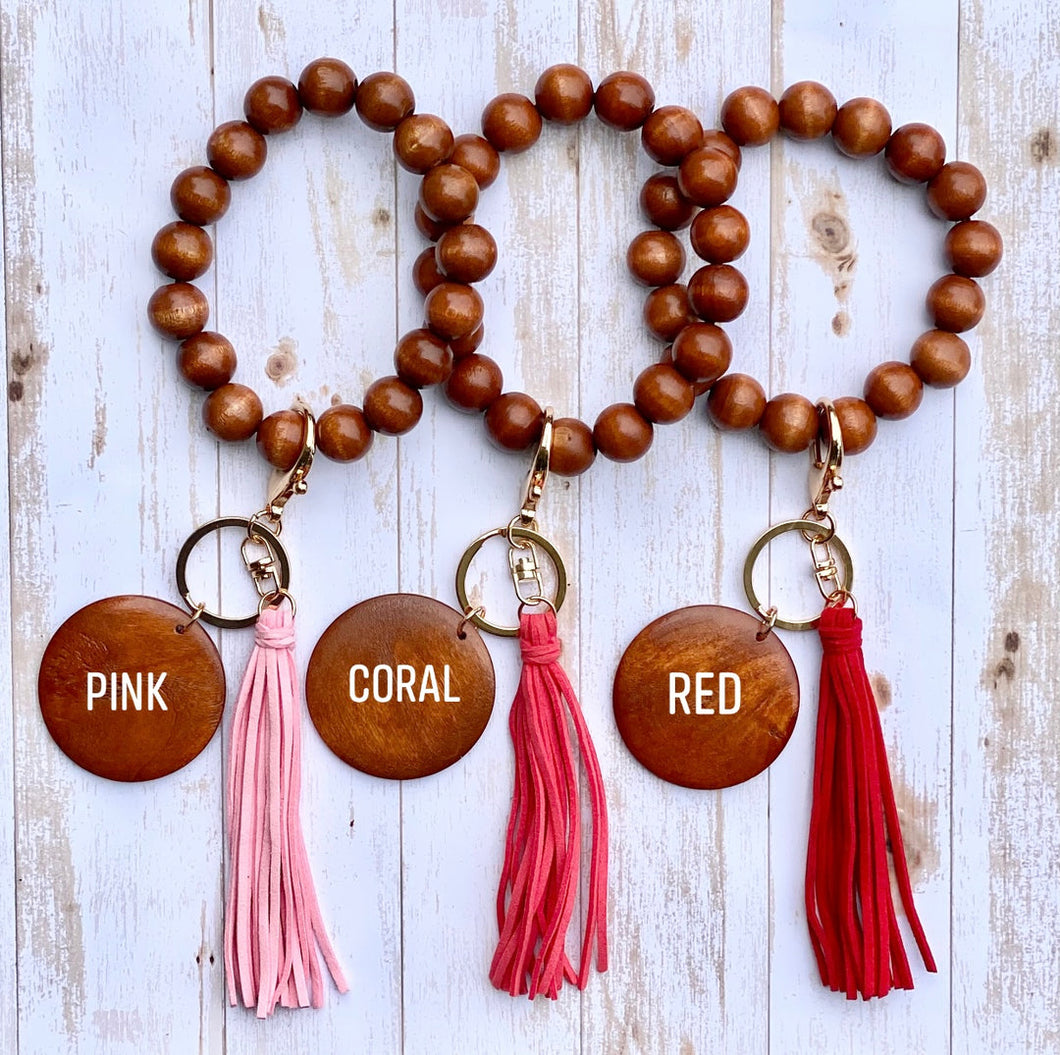 Wooden Beads Wristlet - Suede Tassel - Crimson and Lace LLC
