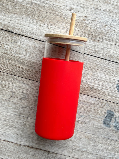 Glass Tumbler w/ Silicone Sleeve + Bamboo Lid/Straw - Crimson and Lace LLC