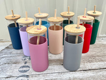 Load image into Gallery viewer, Glass Tumbler w/ Silicone Sleeve + Bamboo Lid/Straw - Crimson and Lace LLC
