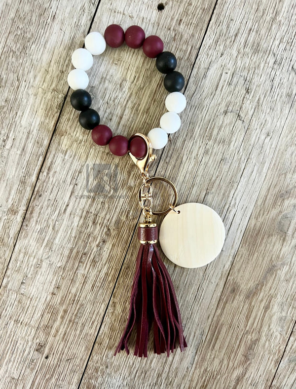 Maroon/Black/White Silicone Beaded Wristlet - Crimson and Lace LLC