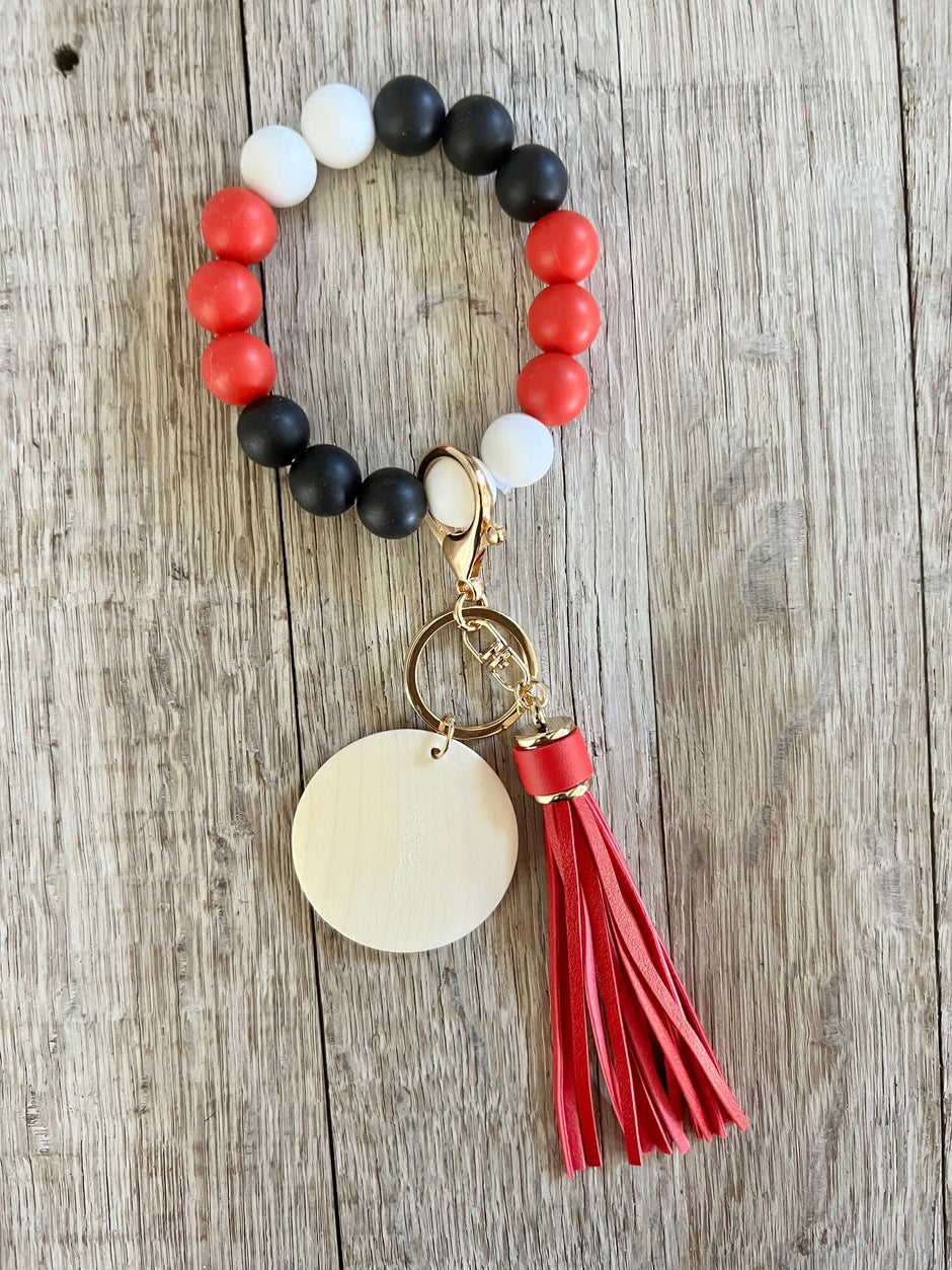 Red/Black/White Silicone Bead Wristlet - Crimson and Lace LLC