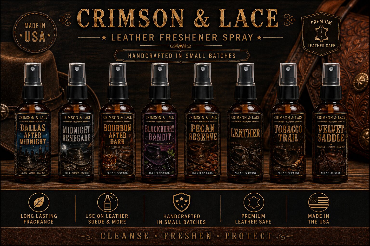 Crimson and Lace leather freshener collection