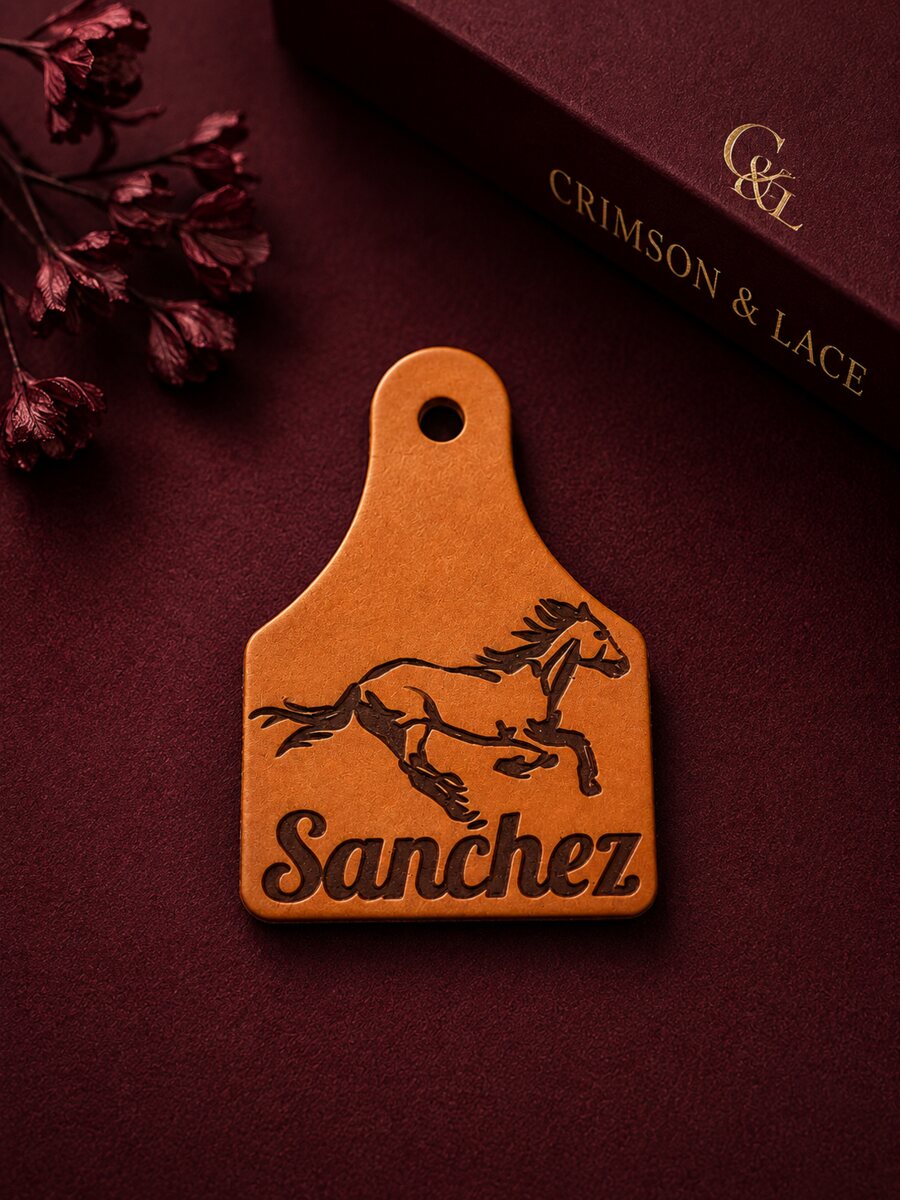 Personalized golden brown leather tag